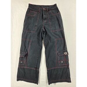 HOT TOPIC DENIM BLACK JEANS 28X28 BAGGY SKATER WIDE LEG CARGO Y2K